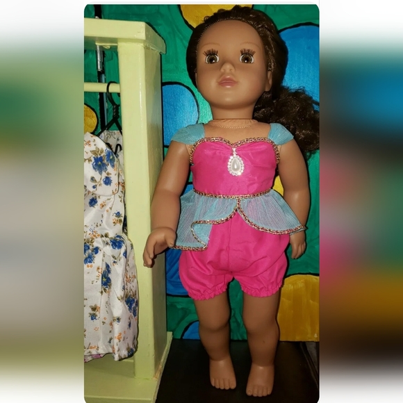 :* Lot 17" lotus doll brown hair & eyes w/ new & used outfits wears 18" clothes - Picture 2 of 11